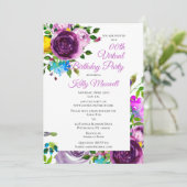 紫の水彩フローラ仮想誕生日パーティー 招待状 (スタンド正面)