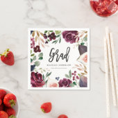 紫の水彩フローラ+スクリプト卒業パーティー スタンダードカクテルナプキン (インサイチュ)