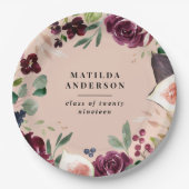 紫の水彩フローラ+スクリプト卒業日 ペーパープレート (正面)