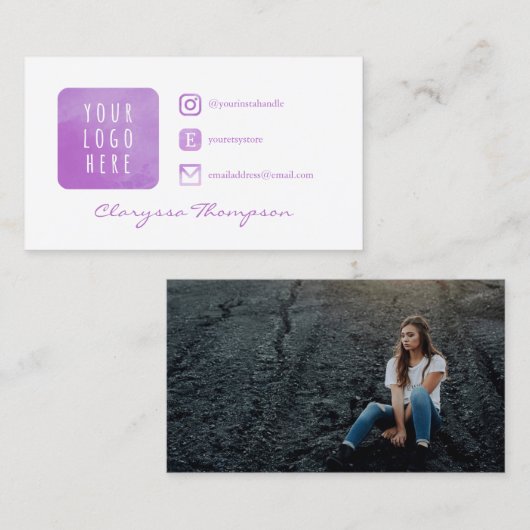 紫の水彩ロゴアイコンフォト名刺 名刺 (正面/裏面)