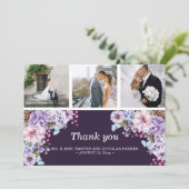 紫の水彩写真結婚コラージュ サンキューカード (スタンド正面)