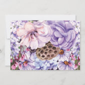 紫の水彩写真結婚コラージュ サンキューカード (裏面)