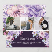 紫の水彩写真結婚コラージュ サンキューカード (正面/裏面)