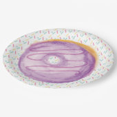 紫の水彩曇りドーナツと散水 ペーパープレート (アングル)