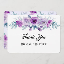 紫の水彩牡丹結婚のサンキューカード 招待状