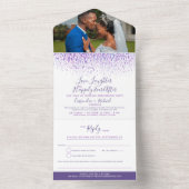 紫の水彩画が遅れた結婚式の祝いを浴びせる オールインワン招待状 (内側)