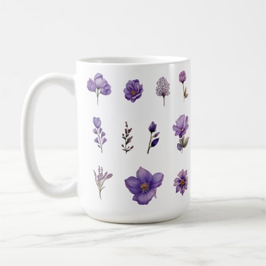 紫の水彩画の野の花 コーヒーマグカップ (左)