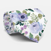紫の水彩花の模様(白結婚) ネクタイ (ロール)