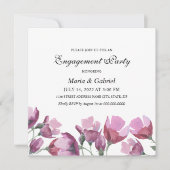 紫の水彩花フローラ婚約パーティ 招待状 (正面)