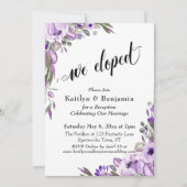 紫の水彩花 私たちはこっそりと逃げた タイポグラフィ 招待状 (正面)