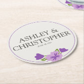 紫の水彩野花結婚の ラウンドペーパーコースター (アングル)