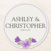 紫の水彩野花結婚の ラウンドペーパーコースター (正面)