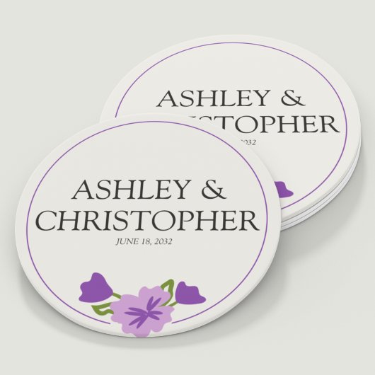 紫の水彩野花結婚の ラウンドペーパーコースター