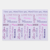 紫の水玉模様の花と母のワードアート ラッピングペーパーシート (正面2)