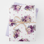紫の水玉模様の花と母のワードアート ラッピングペーパーシート (インサイチュ)