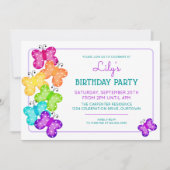 紫の水玉模様の蝶の誕生日招待状 招待状 (正面)