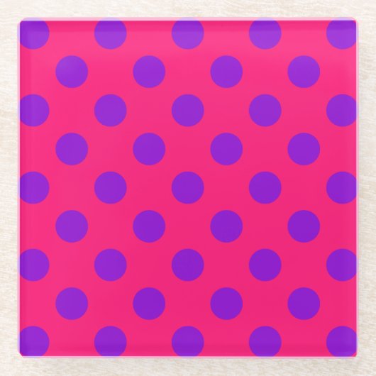 紫の水玉模様オンcerise ガラスコースター (正面)