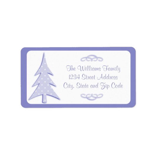 紫の水玉模様パターンクリスマスツリー ラベル (正面)