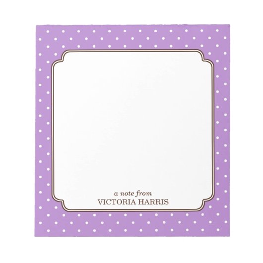 紫の水玉模様パーソナライズされたガーリー可愛いメモ帳 ノートパッド (正面)