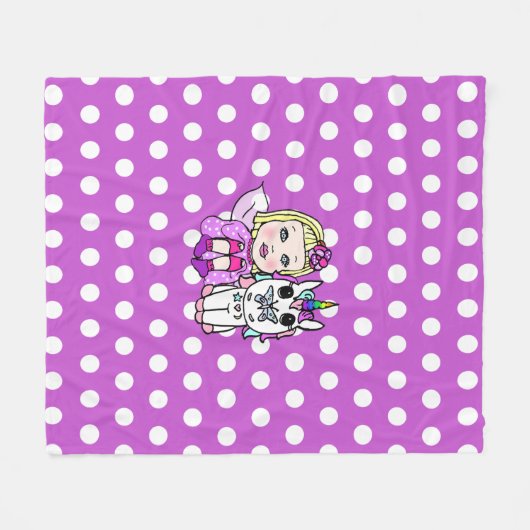 紫の水玉模様ユニコーンと妖精の毛布 フリースブランケット (正面(横))