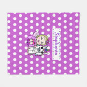 紫の水玉模様ユニコーンと妖精の毛布 フリースブランケット (正面(横))