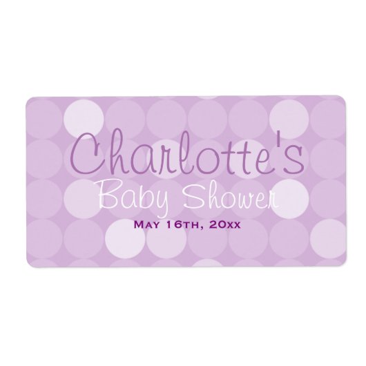 紫の水玉模様赤ちゃんシャワー水ボトルラベル ラベル (正面)
