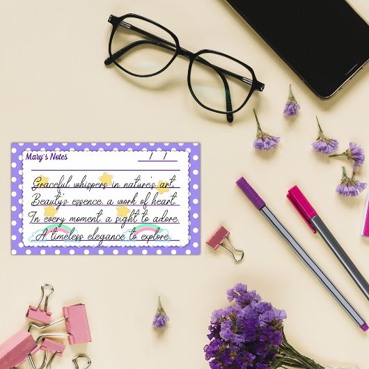 紫の水玉模様、かわいい星と虹10 x 6" ポストイット