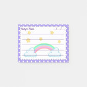 紫の水玉模様、かわいい星と虹4" x 3" ポストイット (正面)