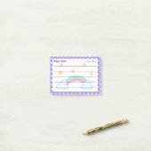 紫の水玉模様、かわいい星と虹4" x 3" ポストイット (デスク上)