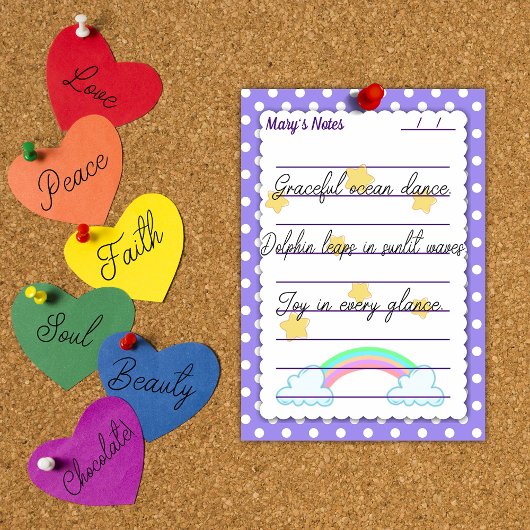 紫の水玉模様、かわいい星と虹4" x 6" ポストイット