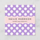 紫の水玉模様、水玉模様パターン、ドット点々のある、 スクエア名刺 (正面)