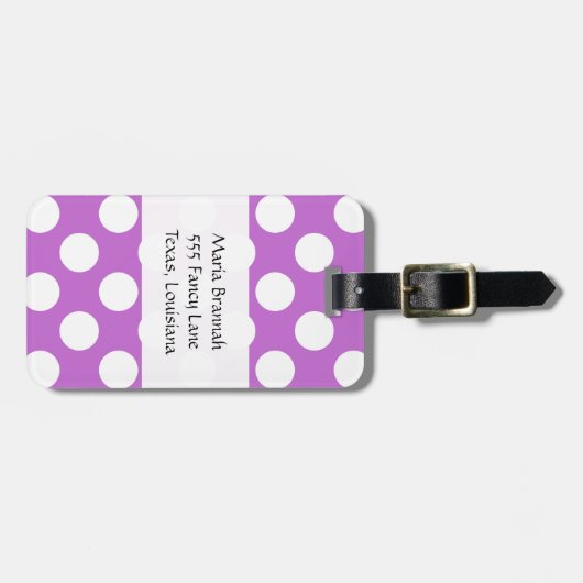 紫の水玉模様、水玉模様パターン、モノグラム ラゲッジタグ (正面横)