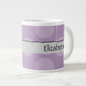 紫の水玉模様、水玉模様パターン、名前 ジャンボコーヒーマグカップ (正面右)