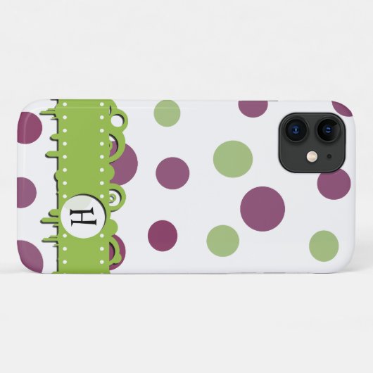 紫の水玉模様、緑の水玉模様、モノグラム Case-Mate iPhoneケース (裏面(横))