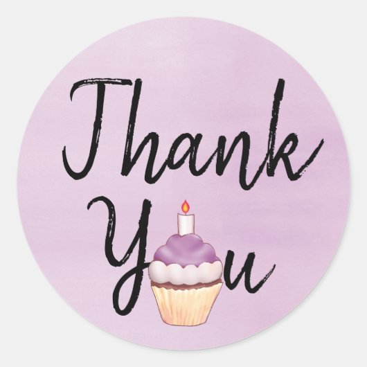 紫の水色ありがとうカップケーキ ラウンドシール (正面)