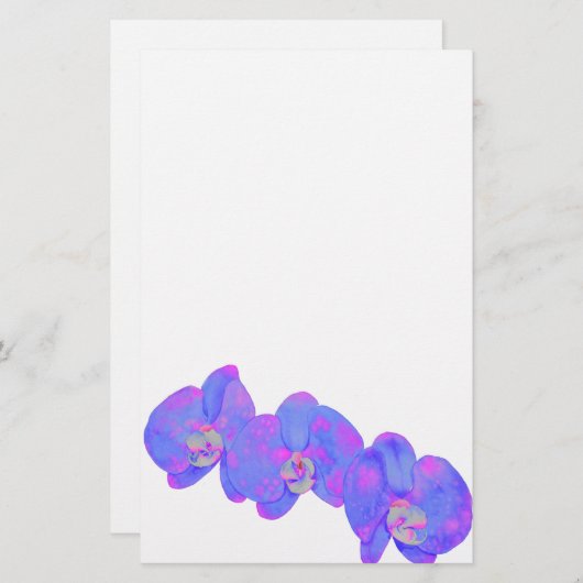 紫の水色のオーキッド絵画ズ 便箋 (正面/裏面)