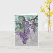 紫の水色のブドウ – 折り返し挨拶空白の カード (黄色い花)
