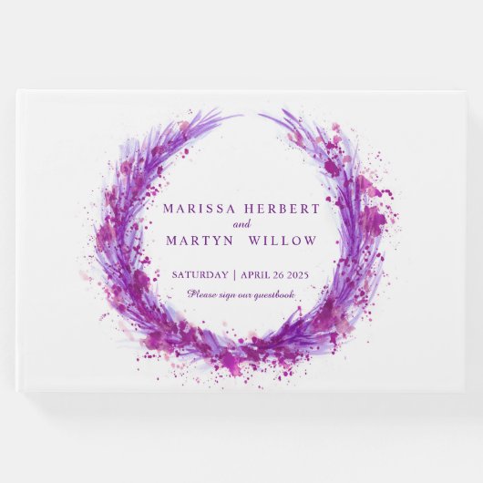 紫の水色のリーススプラッシュ結婚ズのゲストブック ゲストブック (正面)