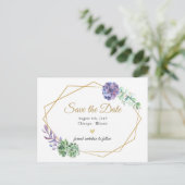 紫の水色の植物日付ポストカードを保存 案内ポストカード (スタンド正面)