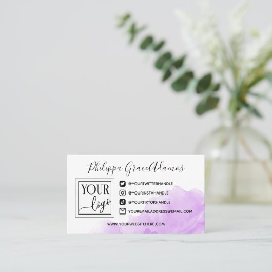 紫の水色ソーシャルメディアのロゴ写真 名刺 (スタンド正面)