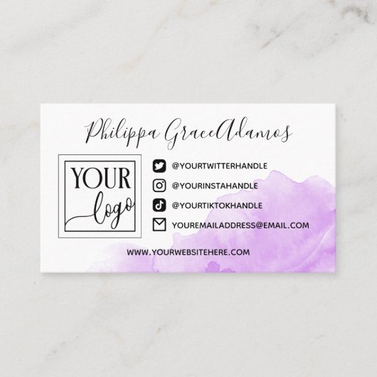 紫の水色ソーシャルメディアのロゴ写真 名刺 (正面)