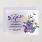 紫の水色フローラオンピンクサプライズ誕生日 ポストカード (正面/裏面)
