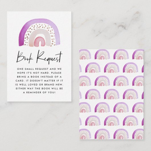 紫の水色レインボーベビーシャワー予約リクエスト エンクロージャーカード (正面/裏面)
