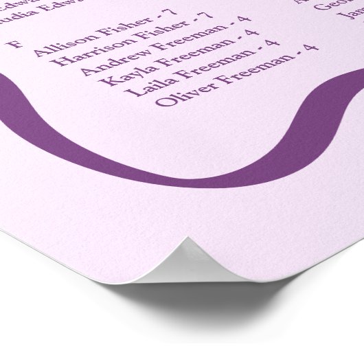 紫の波型モダンアルファベットの座席表 ポスター (角)