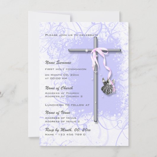 紫の洗礼　宗教的な聖餐　確認 招待状 (正面)