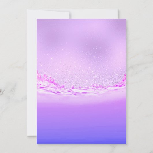 紫の海結婚ピンクのスパークバブル水色 招待状 (裏面)