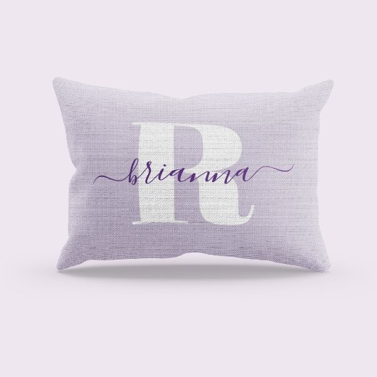 紫の淡い色のスクリプト名モノグラはっきりしたム アクセントクッション