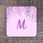 紫の淡い色の水彩藤をイニシャルで見る コースター