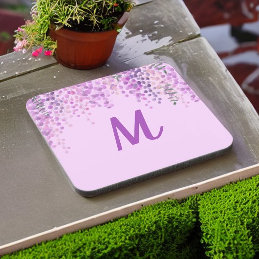 紫の淡い色の水彩藤をイニシャルで見る コースター