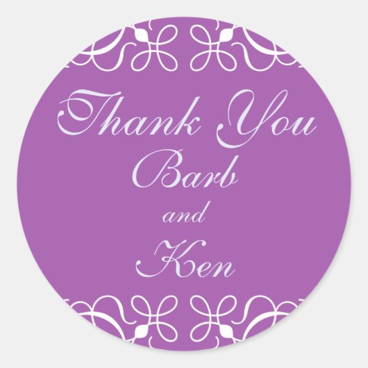 紫の渦巻きありがとうステッカー ラウンドシール (正面)